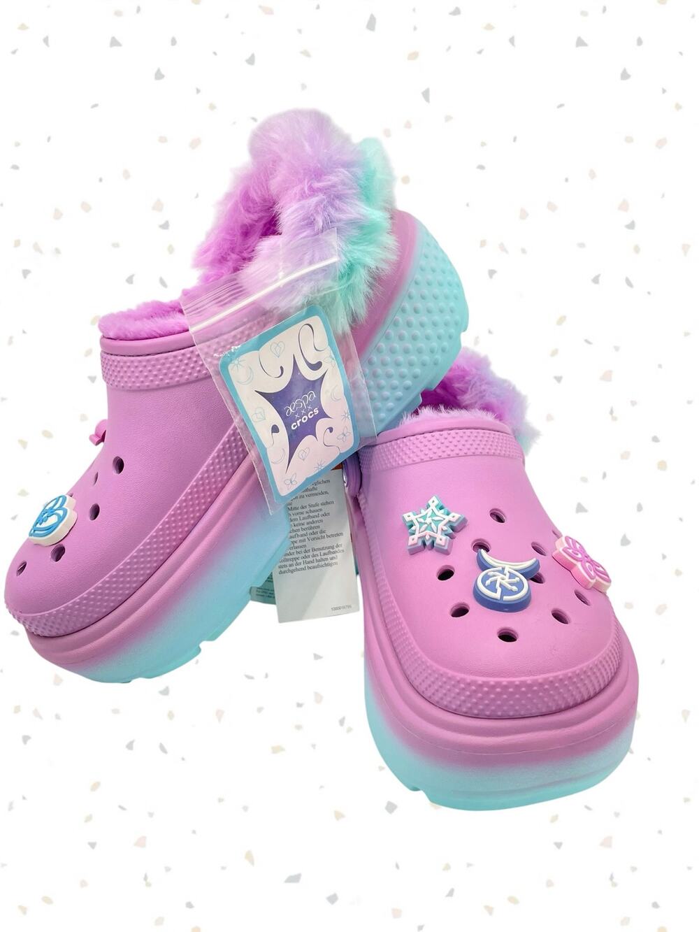 Crocs x aespa Fuzzy Platform Stomp Clogs Purple Pink Aqua K-pop Soft Girl 8 NEW